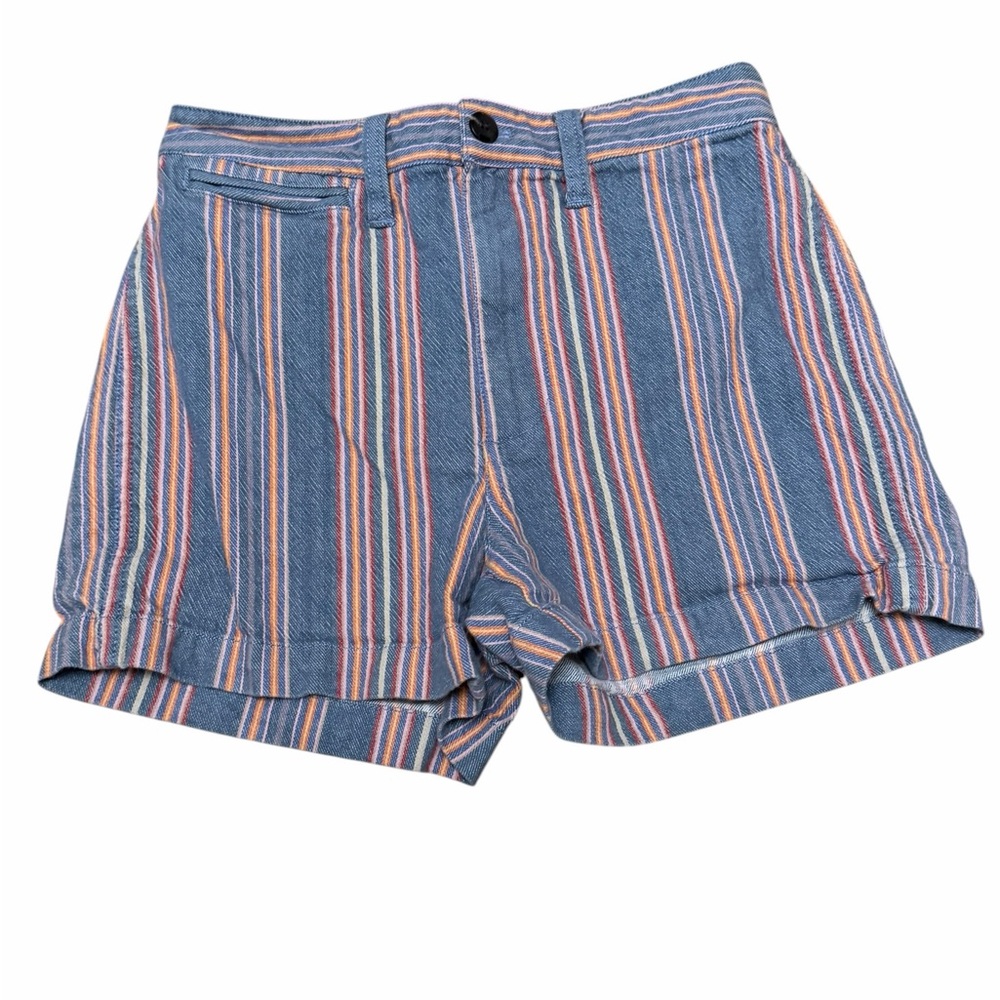 Madewell Striped Denim Shorts Size 26 Multicolor Stripe Cuffed Hem